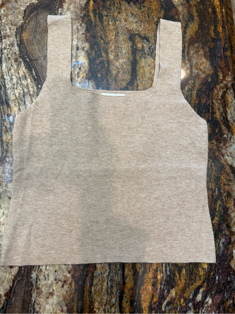 Stitches Beige Square-Neck Crop Tank
